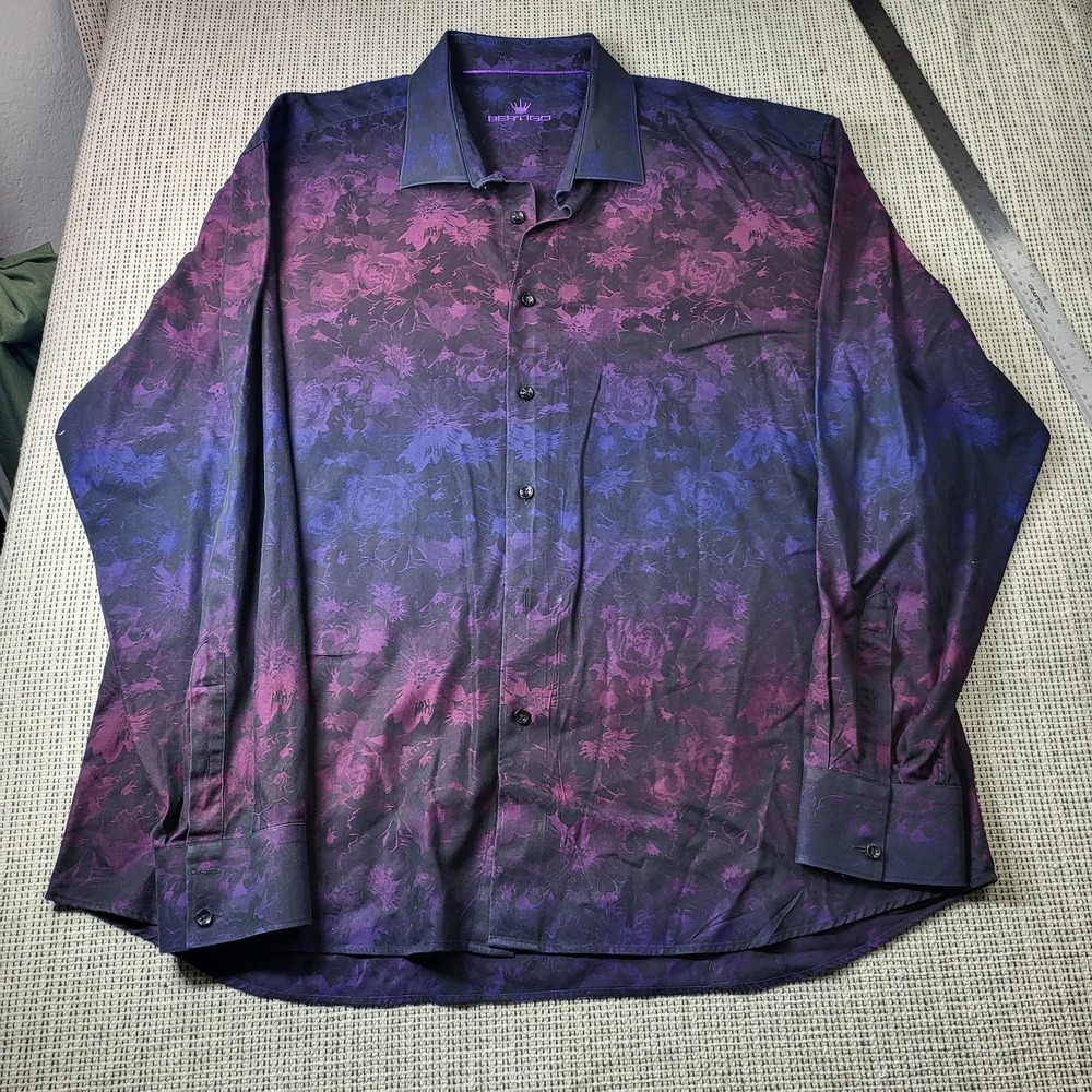Bertigo Shirt Mens XL Purple Floral Long Sleeve‎ Button Front Gradient Casual
